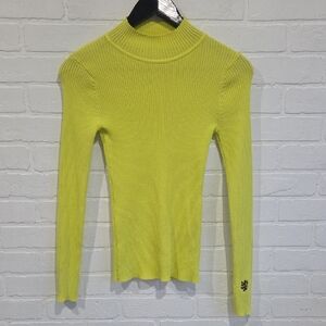 Cowl Neck Ribbed Sweater in Neon Yellow